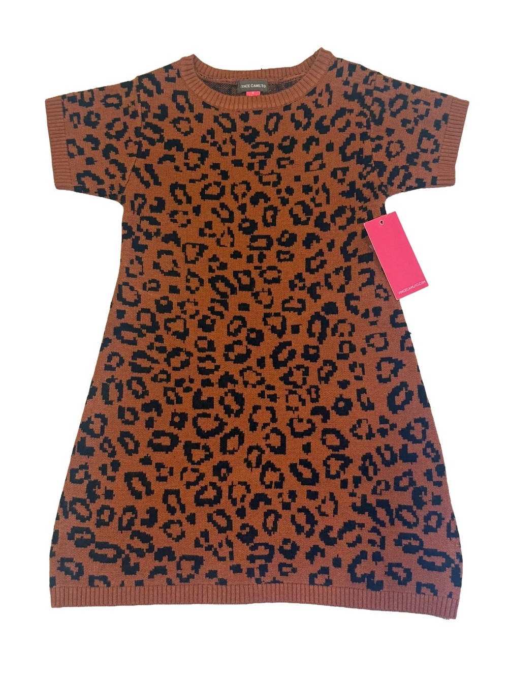 Vince Camuto Girls Leopard Print Sweater Dress Cognac Brown NWT Size 4
